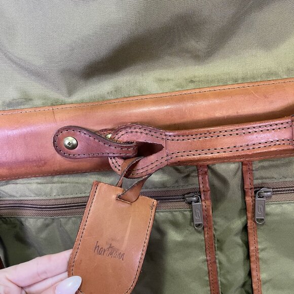 Vtg Hartmann Hanging Garment Bag Nylon w/ Belting Leather Trim Luggage Travel - Picture 13 of 16